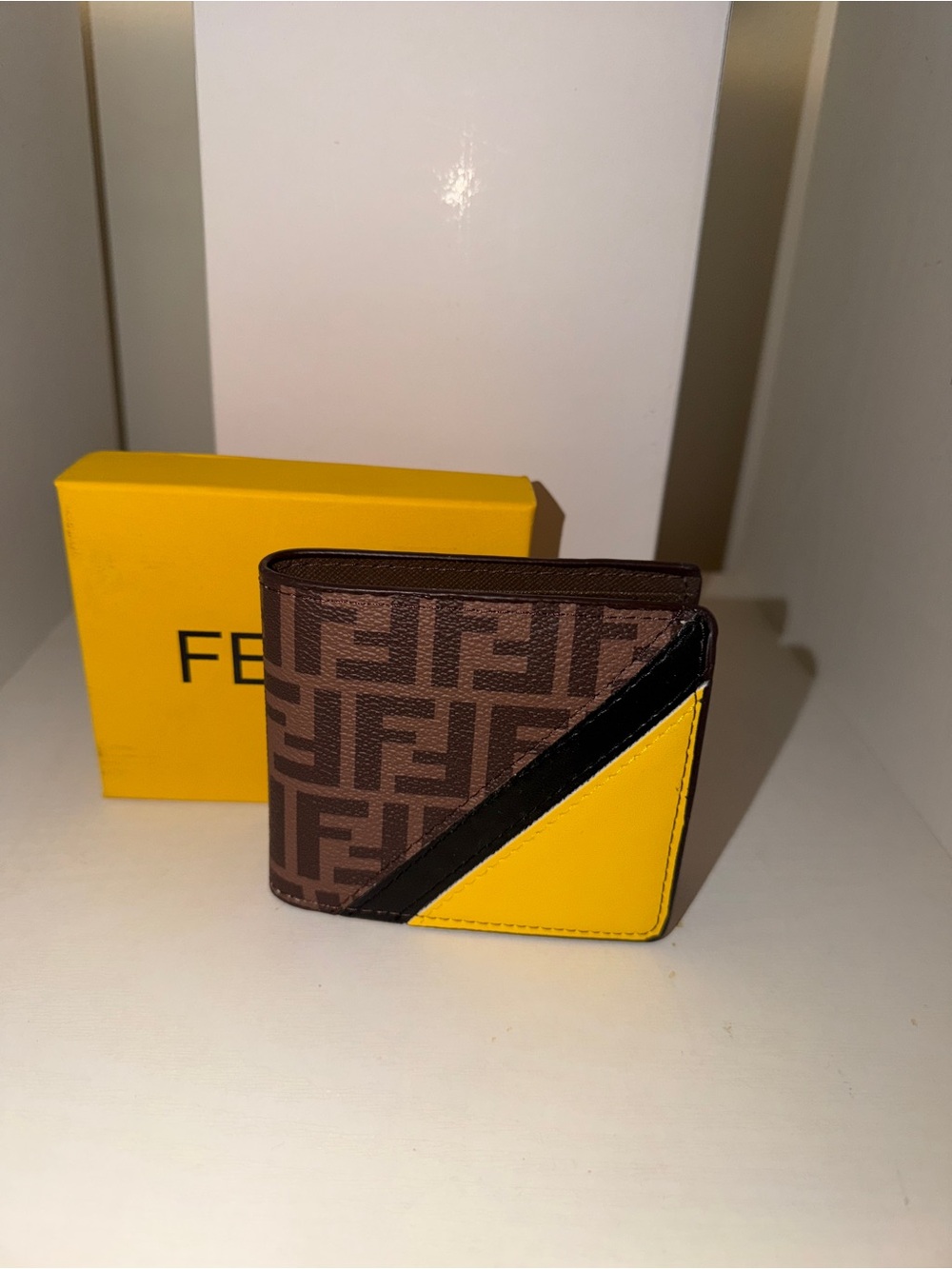 Men's Brown and Yellow Bifold Wallet